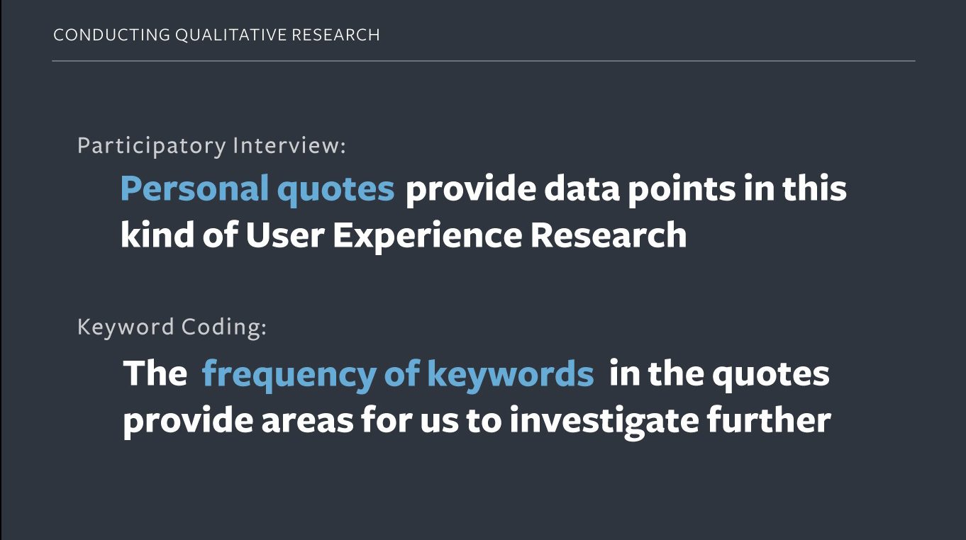 Findings slide on personal quotes and keyword coding